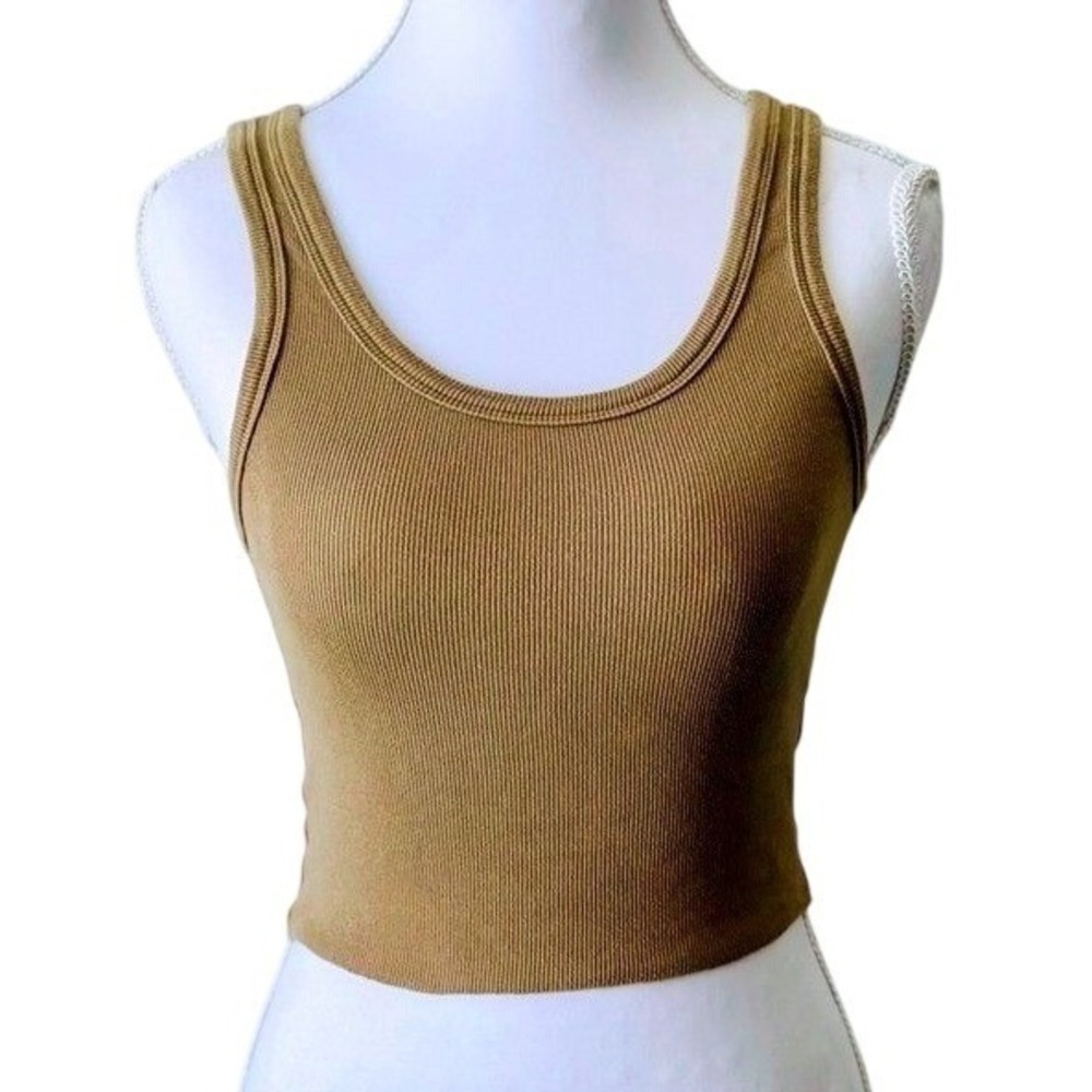 Ribbed Crop Tank Khaki Sun Deh Sz Sm